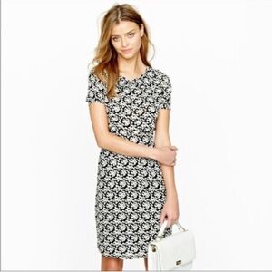 J. Crew B/W Ribbon Bow Print Chiffon Peter Pan Collar Fitted Dress, Size 0, NWT